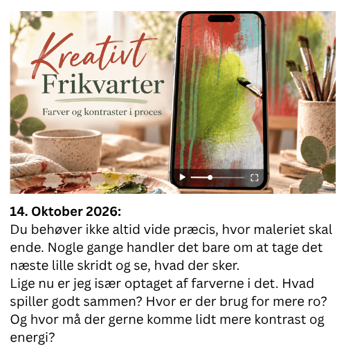 Du beh&oslash;ver ikke altid vide pr&aelig;cis, hvor maleriet skal ende. Nogle gange handler det bare om at tage det n&aelig;ste lille skridt og se, hvad der sker.  Lige nu er jeg is&aelig;r optaget af farverne i det. Hvad spiller godt sammen? Hvor er der brug for mere ro? Og hvor m&aring; der gerne komme lidt mere kontrast og energi?